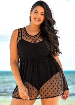 Plus Size Mesh Stitching Solid One Piece Swimwear -Elegance Swimwear Store 271499 P 16183876758663