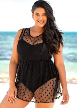 Plus Size Mesh Stitching Solid One Piece Swimwear -Elegance Swimwear Store 271499 P 16183876758822