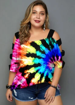 Plus Size Multicolor Tie Dye Print T Shirt -Elegance Swimwear Store 271959 P 1618998046190