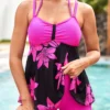 Floral Print Spaghetti Strap Center Shirred Tankini Set