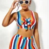 Rainbow Stripe High Waisted Bowknot Bikini Set