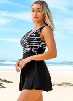 Striped Wide Strap Cross Front Swimdress And Shorts -Elegance Swimwear Store 272261 P 16218211222763