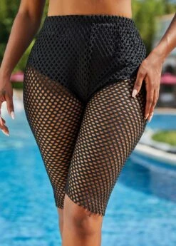 Fishnet High Waist Solid Skinny Swim Shorts -Elegance Swimwear Store 273009 P 16209889737832