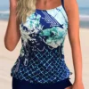 Printed Spaghetti Strap Tie Side Tankini Set