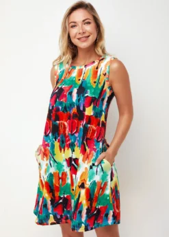 Round Neck Printed Multi Color A Line Dress -Elegance Swimwear Store 273119 P 16238238501119