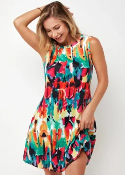 Round Neck Printed Multi Color A Line Dress -Elegance Swimwear Store 273119 P 16238238502740