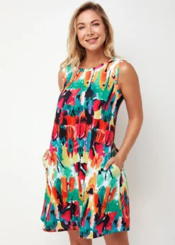 Round Neck Printed Multi Color A Line Dress -Elegance Swimwear Store 273119 P 16238238504604