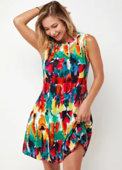 Round Neck Printed Multi Color A Line Dress -Elegance Swimwear Store 273119 P 16238238505605