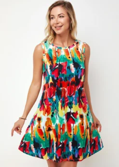 Round Neck Printed Multi Color A Line Dress -Elegance Swimwear Store 273119 P 16238238506437