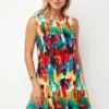 Round Neck Printed Multi Color A Line Dress