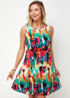 Round Neck Printed Multi Color A Line Dress -Elegance Swimwear Store 273119 P 16238238509312