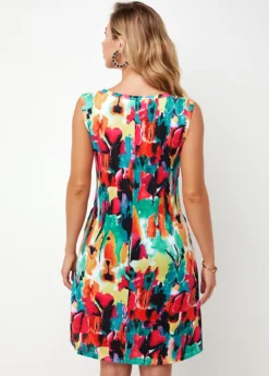 Round Neck Printed Multi Color A Line Dress -Elegance Swimwear Store 273119 P 16238238509641