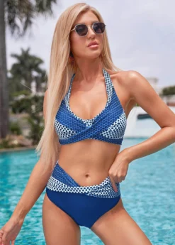 Polka Dot Halter Mid Waist Bikini Set -Elegance Swimwear Store 274584 P 16245960153674