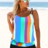 Rainbow Stripe Spaghetti Strap Tankini Set