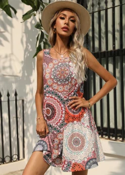 Sleeveless Round Neck Printed Double Pocket Dress -Elegance Swimwear Store 275374 P 1621926940781