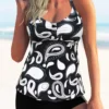Wide Strap Criss Cross Back Animal Prints Tankini Set