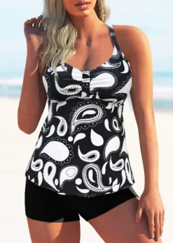 Wide Strap Criss Cross Back Animal Prints Tankini Set