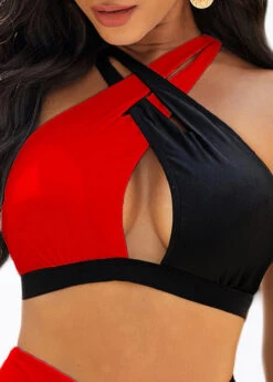 Contrast Cross Strap High Waist Bikini Set -Elegance Swimwear Store 277477 P 16754139962524