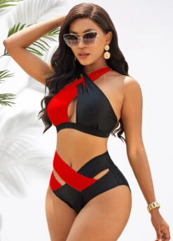 Contrast Cross Strap High Waist Bikini Set -Elegance Swimwear Store 277477 P 16754139969492
