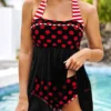 Polka Dot Striped Halter Swimdress And Panty