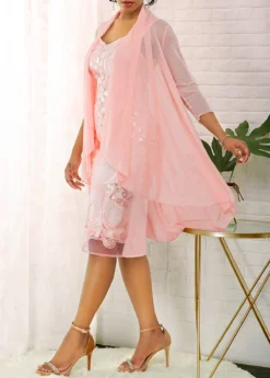 3/4 Sleeve Cardigan And Glitter Fabric Stitching Dress -Elegance Swimwear Store 280646 P 16278814602222