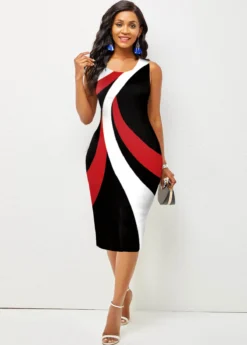 Sleeveless Round Neck Contrast Printed Dress -Elegance Swimwear Store 280660 P 1628747906645