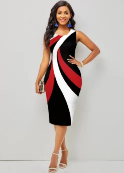 Sleeveless Round Neck Contrast Printed Dress