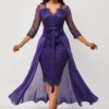 Lace Patchwork Purple 3/4 Sleeve Multiway Dress