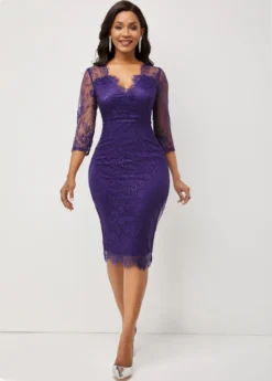 Lace Patchwork Purple 3/4 Sleeve Multiway Dress -Elegance Swimwear Store 282121 P 16473372073572