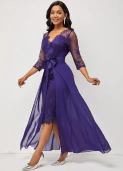 Lace Patchwork Purple 3/4 Sleeve Multiway Dress -Elegance Swimwear Store 282121 P 16473372073831