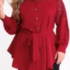 Plus Size Asymmetric Hem Wine Red Blouse