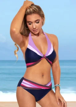 Navy Blue Color Block Tie Back Bikini Set -Elegance Swimwear Store 285968 P 16371357120372