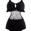 Lace Patchwork Black Flounce Pierced One Piece Swimwear