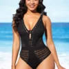 Hollow Design Tie Back Black One Piece Swimwear