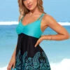 Wide Strap Paisley Print Cyan Swimdress Set