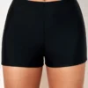 Black Mid Waisted Elastic Detail Swimwear Shorts