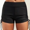 Mid Waisted Black Drawstring Side Swimwear Shorts