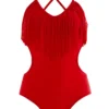 Red Tassel Spaghetti Strap One Piece Swimwear
