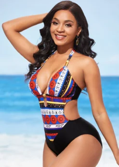 Tribal Print Tie Back Metal Pendant One Piece Swimwear 6 Tribal Print Tie Back Metal Pendant One Piece Swimwear -Elegance Swimwear Store 288751 P 16372298125012