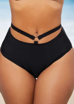 High Waisted Black Halter Metal Ring Detail Bikini Set -Elegance Swimwear Store 288757 P 16373077310663
