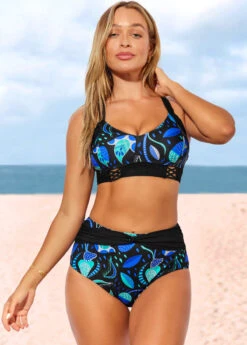 Tribal Print High Waisted Blue Bikini Set -Elegance Swimwear Store 288789 P 16393852892753