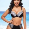 Striped Mid Waist Spaghetti Strap Bikini Set