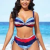Mid Waist Color Block Drawstring Side Bikini Set