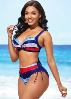 Mid Waist Color Block Drawstring Side Bikini Set -Elegance Swimwear Store 288997 P 16373156999382