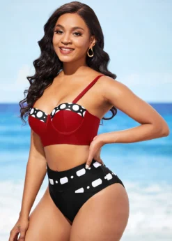 High Waisted Color Block Polka Dot Bikini Set -Elegance Swimwear Store 289002 P 16424152201092