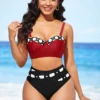 High Waisted Color Block Polka Dot Bikini Set