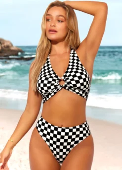 Color Block High Waisted Checkered Print Bikini Set -Elegance Swimwear Store 289076 P 16387960851404