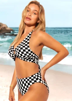 Color Block High Waisted Checkered Print Bikini Set -Elegance Swimwear Store 289076 P 16387960854682