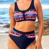American Flag Print High Waisted Bikini Set