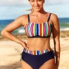 Rainbow Color High Waisted Striped Bikini Set